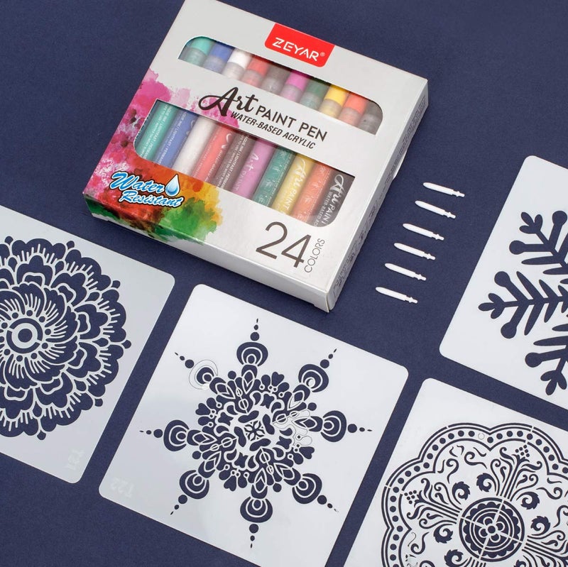 ZEYAR Acrylic Paint Pens, Extra Fine, 24 Colors, Permanent & Waterproof Ink, AP Certified, Works on Rock, Wood, Glass, Metal, Ceramic and Non porous Surfaces (24 Colors) - Image 5