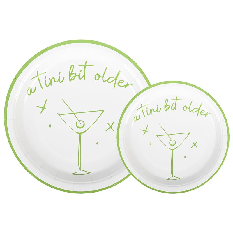 Elyxio 48Pcs A Tini Bit Older Party Plates Martini Bar Disposable Paper Plates Weenies and Tinies 9"" and 7"" Dinner Dessert Plates for Espresso Bachelorette Trendy Green Party Supplies - Image 1