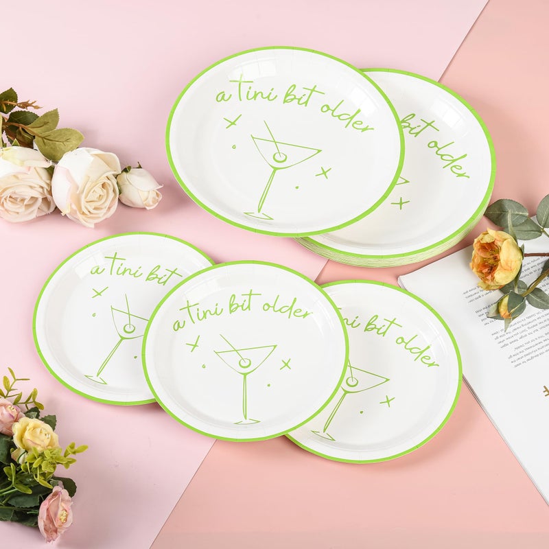Elyxio 48Pcs A Tini Bit Older Party Plates Martini Bar Disposable Paper Plates Weenies and Tinies 9"" and 7"" Dinner Dessert Plates for Espresso Bachelorette Trendy Green Party Supplies - Image 5