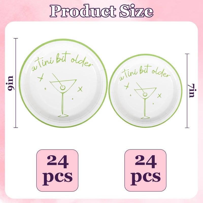 Elyxio 48Pcs A Tini Bit Older Party Plates Martini Bar Disposable Paper Plates Weenies and Tinies 9"" and 7"" Dinner Dessert Plates for Espresso Bachelorette Trendy Green Party Supplies - Image 2
