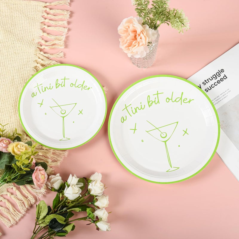 Elyxio 48Pcs A Tini Bit Older Party Plates Martini Bar Disposable Paper Plates Weenies and Tinies 9"" and 7"" Dinner Dessert Plates for Espresso Bachelorette Trendy Green Party Supplies - Image 4