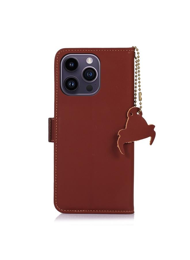 زبون جراب لهاتف iPhone 13 Pro Max مصنوع من الجلد الطبيعي مع خاصية RFID المغناطيسية - Image 3