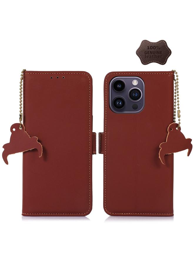 زبون جراب لهاتف iPhone 13 Pro Max مصنوع من الجلد الطبيعي مع خاصية RFID المغناطيسية - Image 1