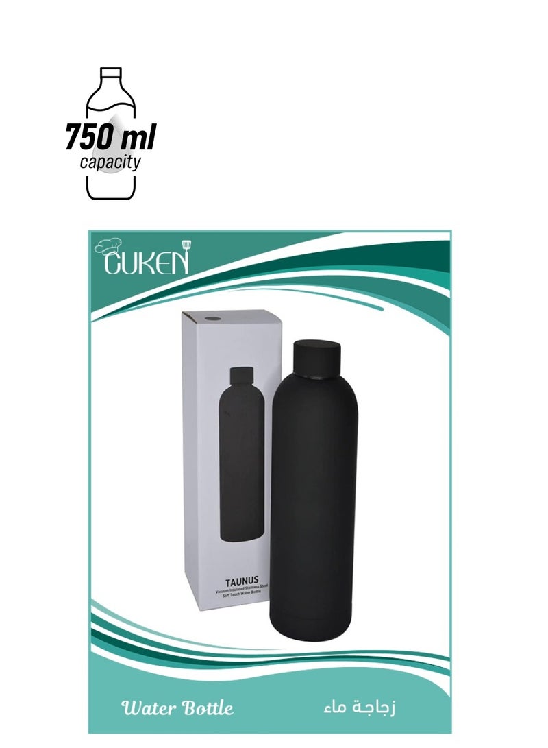 Cuken Water Bottle, Vacuum Insulated Water Bottle, Double Layer Stainless Steel, Leak Proof water bottle with premium look (Black, 750mL) - Image 1