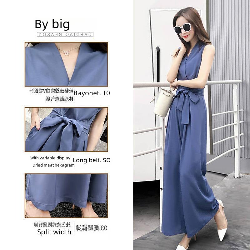 Summer 2024 V-Neck Slim Jumpsuit for Women Yellow - Image 5