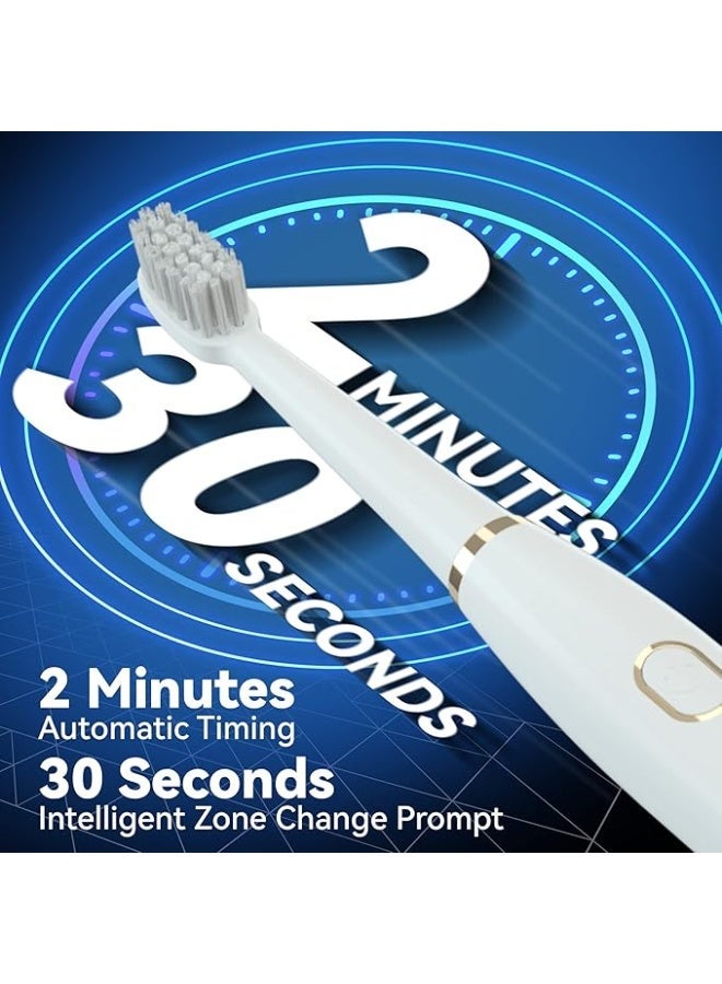 7AM2M Sonic Electric Toothbrush for Adults and Kids- High Power Rechargeable Toothbrushes with 8 Brush Heads,5 Adjustable Modes, Built-in 2-Minute Smart Timer,4 Hours Fast Charge for 30 Days (White) - Image 3