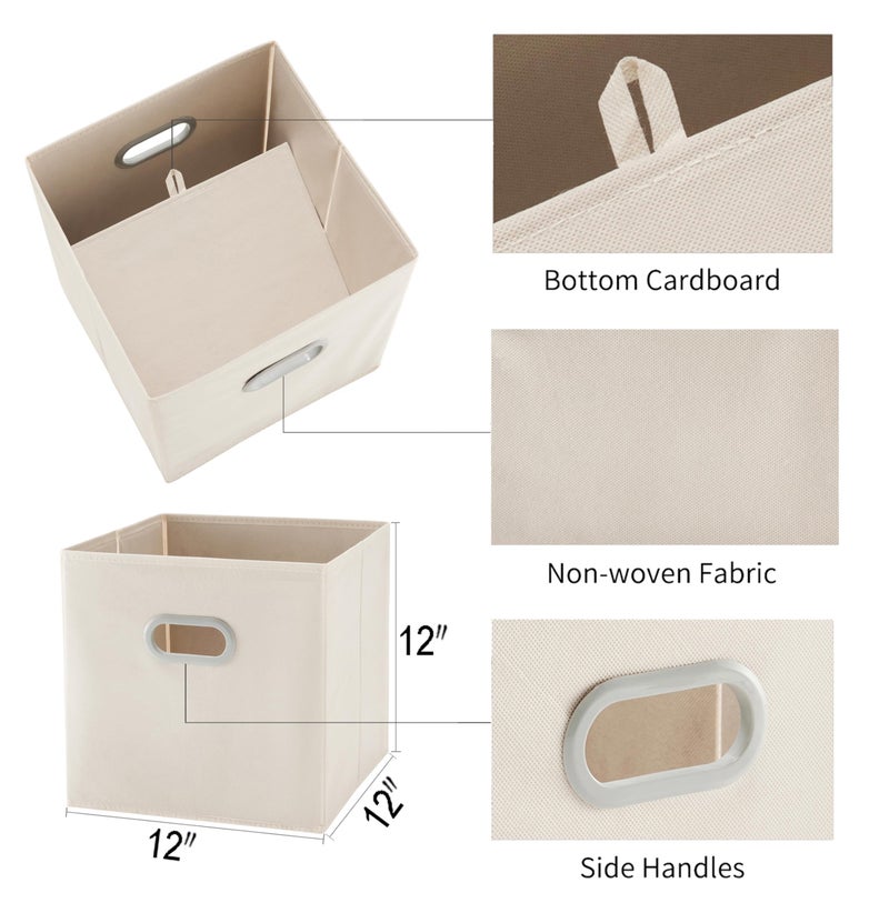 MAX Houser 6 Pack Foldable Fabric Storage Bins with Handles - Ideal for Closet Organization, Bedroom and Nurseryï¼ˆ Beige, 12"x12"x12"ï¼‰ - Image 3