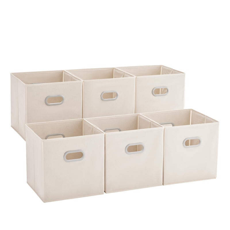 MAX Houser 6 Pack Foldable Fabric Storage Bins with Handles - Ideal for Closet Organization, Bedroom and Nurseryï¼ˆ Beige, 12"x12"x12"ï¼‰ - Image 1