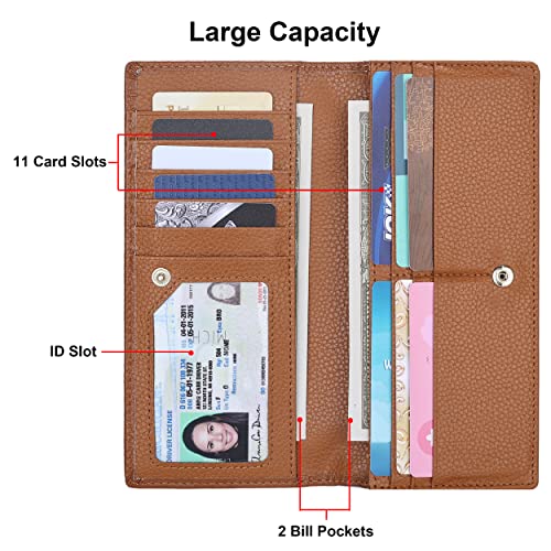 Lavemi Ultra Slim Thin Leather Women Wallet RFID Blocking Credit Card Holder Bifold Long Ladies Billfold (Brown) - Image 3