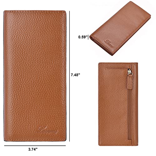Lavemi Ultra Slim Thin Leather Women Wallet RFID Blocking Credit Card Holder Bifold Long Ladies Billfold (Brown) - Image 4