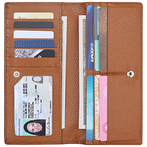 Lavemi Ultra Slim Thin Leather Women Wallet RFID Blocking Credit Card Holder Bifold Long Ladies Billfold (Brown) - Image 1