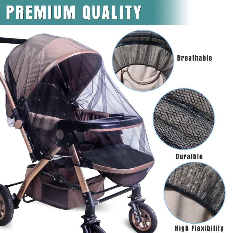 Sysmie Durable Baby Stroller Mosquito Net (2 Pack) - Universal Elastic Edge Mesh Cover for Bassinets, Cradles, Playards, Car Seats & Mini Cribs | Breathable Travel Essential Newborn Protection (Black+White) - Image 4