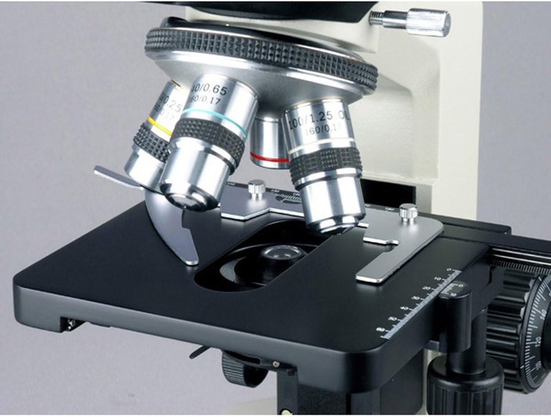 AmScope AmScope B490 Compound Binocular Microscope WF10x Eyepieces 40X1000X Magnification Brightfield Halogen Illumination Abbe Condenser DoubleLayer Mechanical Stage Sliding Head HighResolution Optics AntiMold  - Image 4