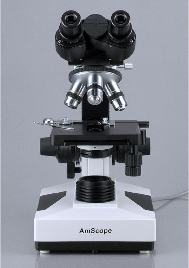 AmScope AmScope B490 Compound Binocular Microscope WF10x Eyepieces 40X1000X Magnification Brightfield Halogen Illumination Abbe Condenser DoubleLayer Mechanical Stage Sliding Head HighResolution Optics AntiMold  - Image 3