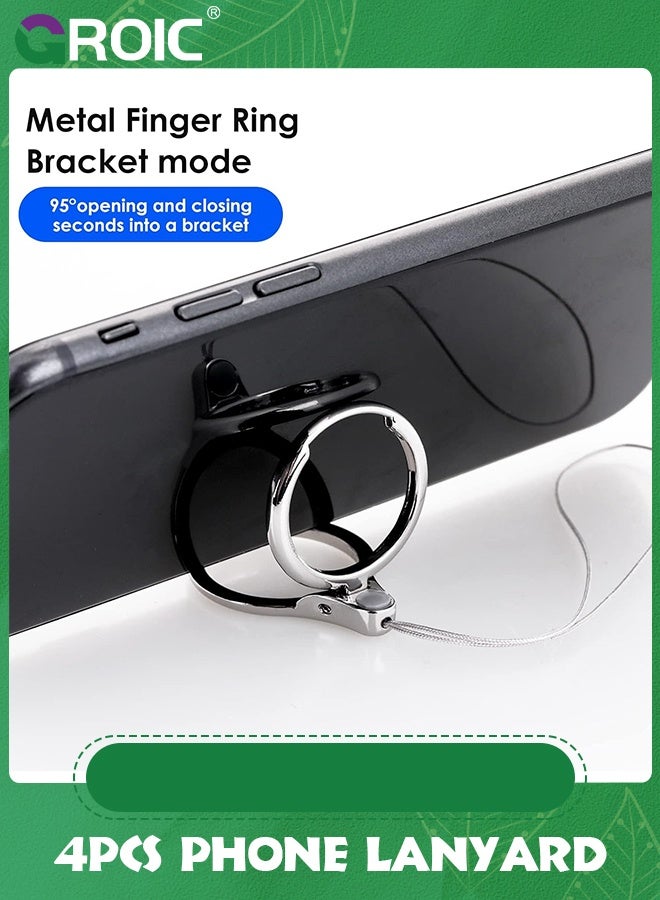 GROIC 4 قطع من أحزمة حلقات الهاتف الخلوي، حامل حلقة إصبع الهاتف الفضي والذهبي والأسود والذهبي الوردي، وحامل قبضة الهاتف، وحلقة الهاتف الساحرة، وحامل حلقة الهاتف، وسلسلة حبل الإصبع - Image 3