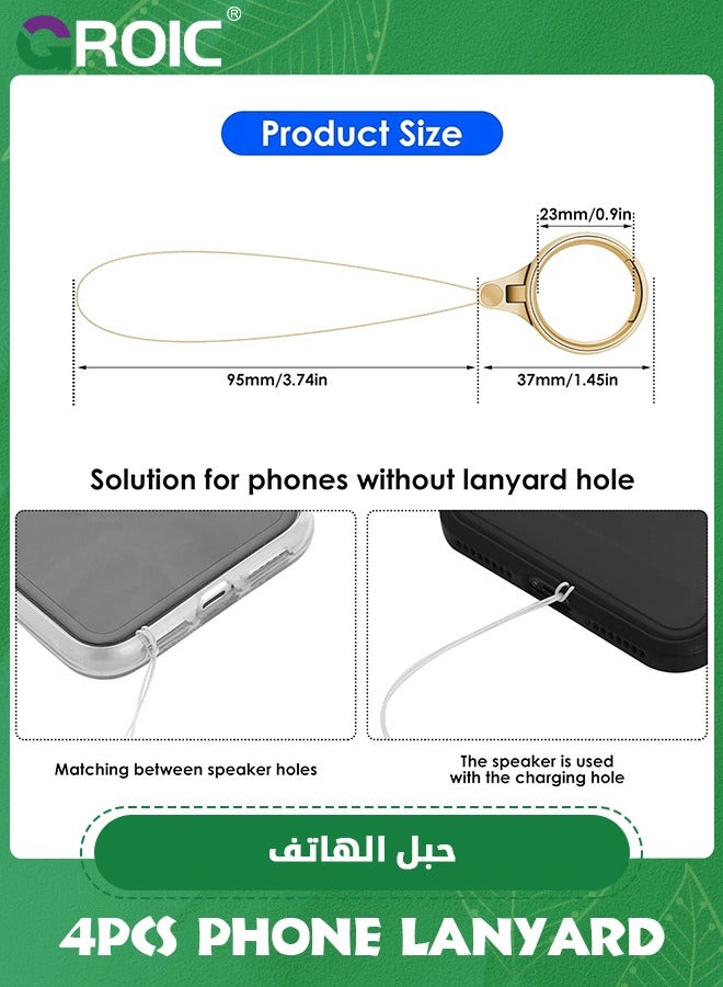 GROIC 4 Pcs Cell Phone Ring Straps, Silver Gold Black Rose Gold Phone Finger Ring Holders, Phone Grip Holder Phone Loop Charm Phone Ring Kickstand Holder Phone Finger Ring Chain Lanyard  - Image 2