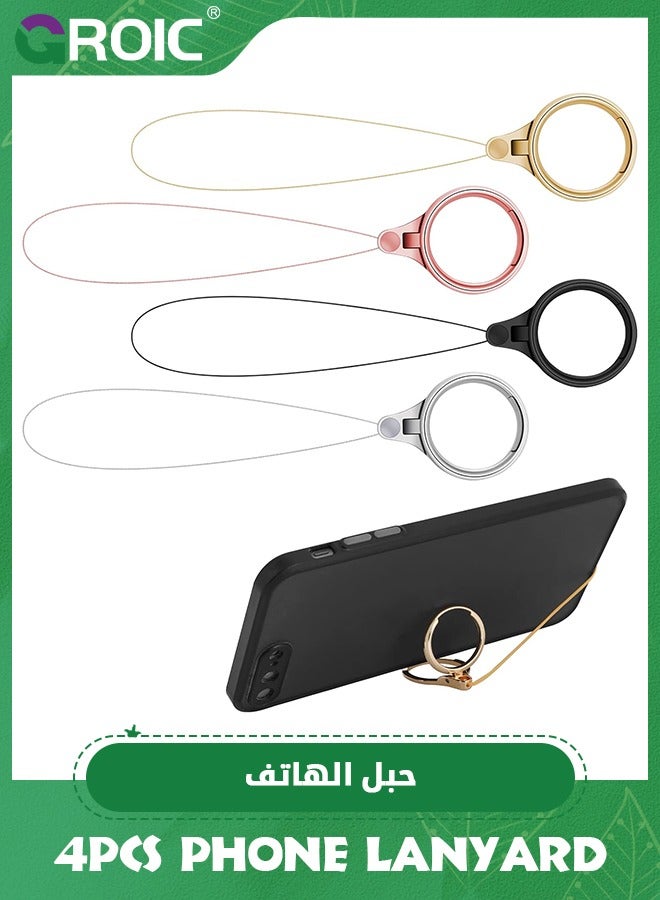 GROIC 4 Pcs Cell Phone Ring Straps, Silver Gold Black Rose Gold Phone Finger Ring Holders, Phone Grip Holder Phone Loop Charm Phone Ring Kickstand Holder Phone Finger Ring Chain Lanyard  - Image 1