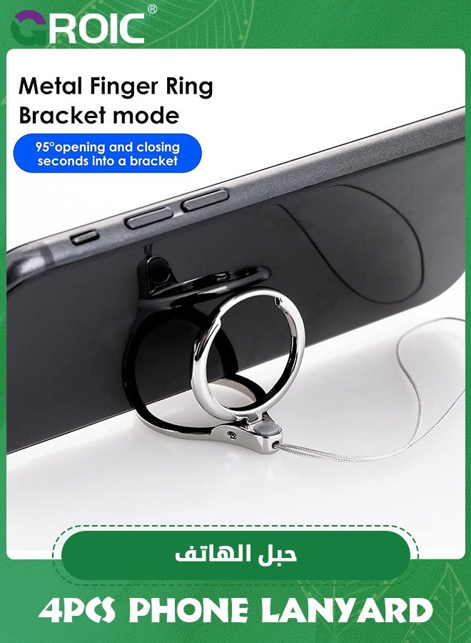 GROIC 4 Pcs Cell Phone Ring Straps, Silver Gold Black Rose Gold Phone Finger Ring Holders, Phone Grip Holder Phone Loop Charm Phone Ring Kickstand Holder Phone Finger Ring Chain Lanyard  - Image 3