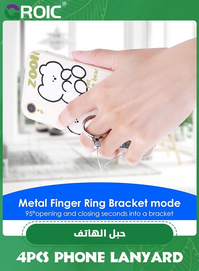 GROIC 4 Pcs Cell Phone Ring Straps, Silver Gold Black Rose Gold Phone Finger Ring Holders, Phone Grip Holder Phone Loop Charm Phone Ring Kickstand Holder Phone Finger Ring Chain Lanyard  - Image 4