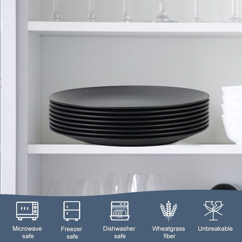 Homienly Black Dinner Plates Set of 8 Plastic Plates with Textured Design Microwave and Dishwasher Safe Wheat Straw Plates for Camping Unbreakable Kitchen Plates Black 10 inch MS 01 - Image 5
