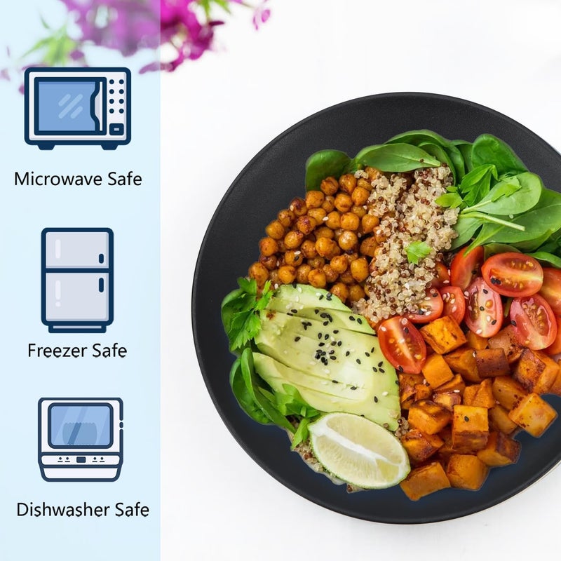 Homienly Black Dinner Plates Set of 8 Plastic Plates with Textured Design Microwave and Dishwasher Safe Wheat Straw Plates for Camping Unbreakable Kitchen Plates Black 10 inch MS 01 - Image 3