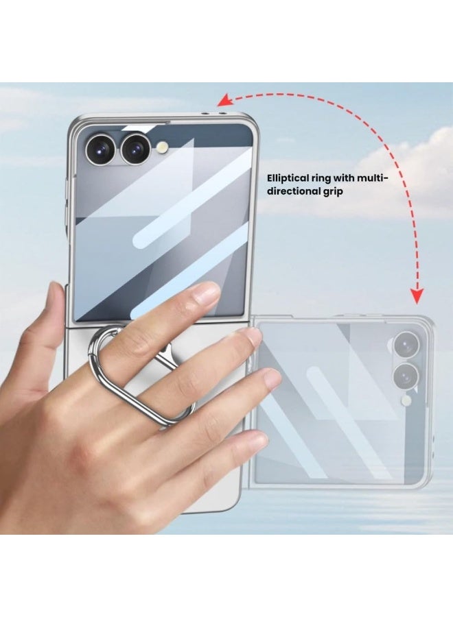 general Case Compatible with Samsung Galaxy Z Flip 7, with Ring Stand and Small Screen Tempered Film, PC Full-coverage Folding Case for Galaxy Z Flip 7 - Image 2