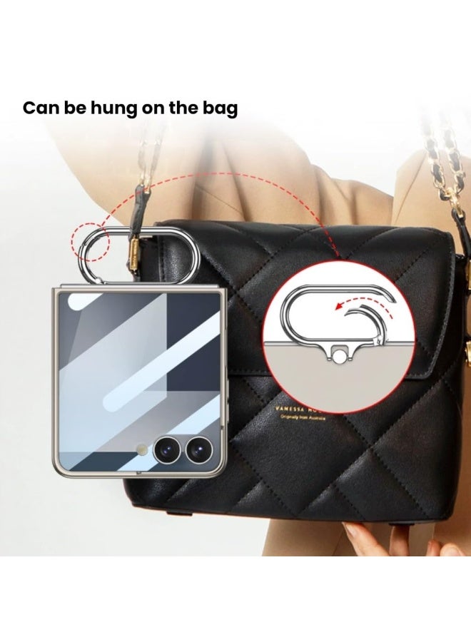 general Case Compatible with Samsung Galaxy Z Flip 7, with Ring Stand and Small Screen Tempered Film, PC Full-coverage Folding Case for Galaxy Z Flip 7 - Image 4