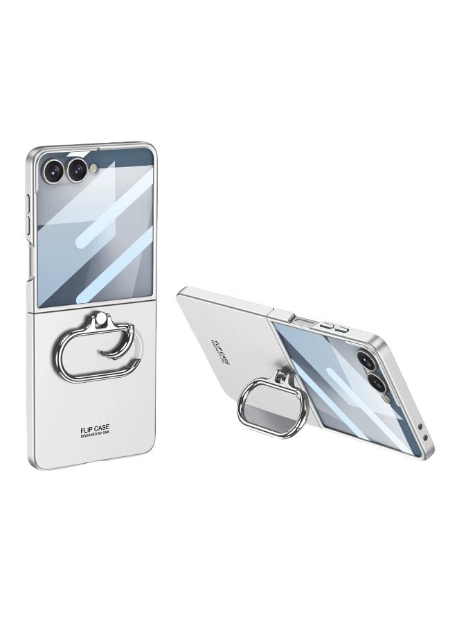general Case Compatible with Samsung Galaxy Z Flip 7, with Ring Stand and Small Screen Tempered Film, PC Full-coverage Folding Case for Galaxy Z Flip 7 - Image 1