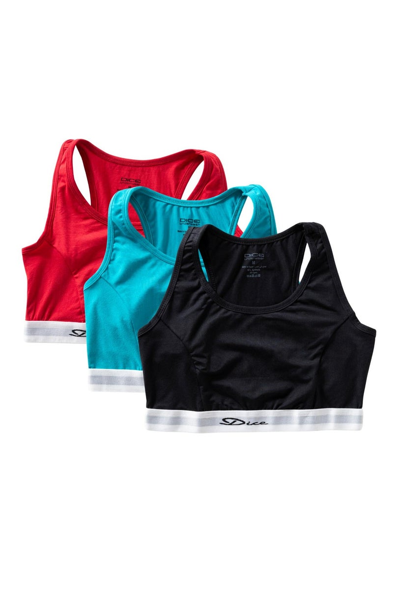 Dice Women's Underwear Set, 3 Non Padded Sport Bra Tops, 3 Cotton Bikini Panties - Image 2