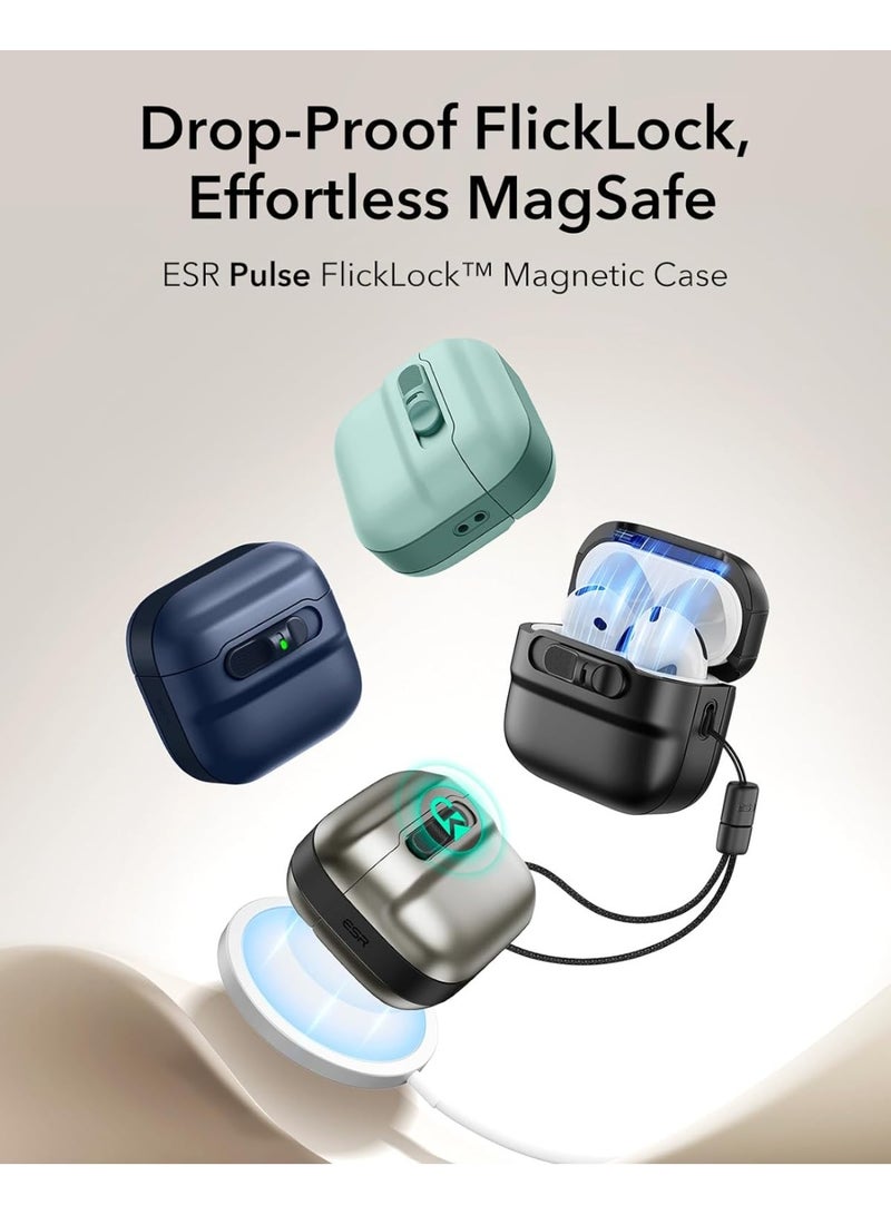 اي اس ار ESR for AirPods 4 Case, Compatible with AirPods 4 Generation Case (2024)(USB-C), MagSafe Compatible, Magnetic Lid Lock, Drop-Proof Protection Cover with Lanyard, Pulse Series green - Image 3