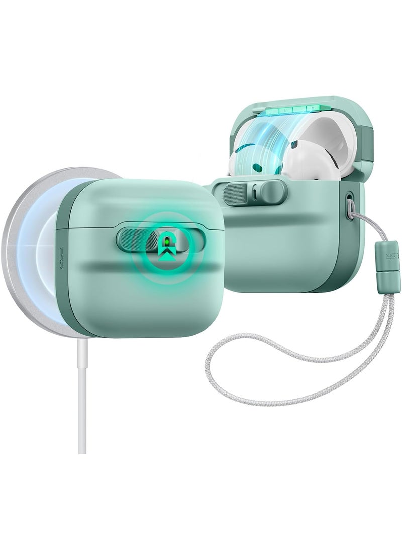 اي اس ار ESR for AirPods 4 Case, Compatible with AirPods 4 Generation Case (2024)(USB-C), MagSafe Compatible, Magnetic Lid Lock, Drop-Proof Protection Cover with Lanyard, Pulse Series green - Image 1