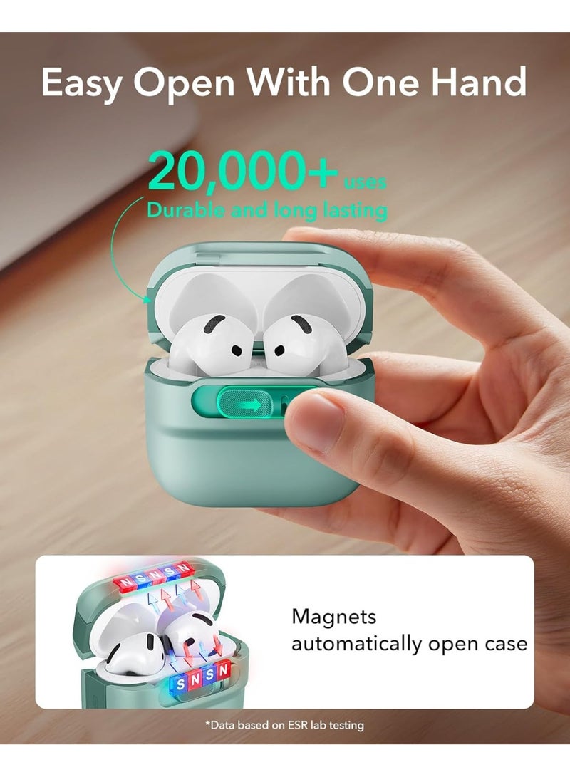 اي اس ار ESR for AirPods 4 Case, Compatible with AirPods 4 Generation Case (2024)(USB-C), MagSafe Compatible, Magnetic Lid Lock, Drop-Proof Protection Cover with Lanyard, Pulse Series green - Image 5