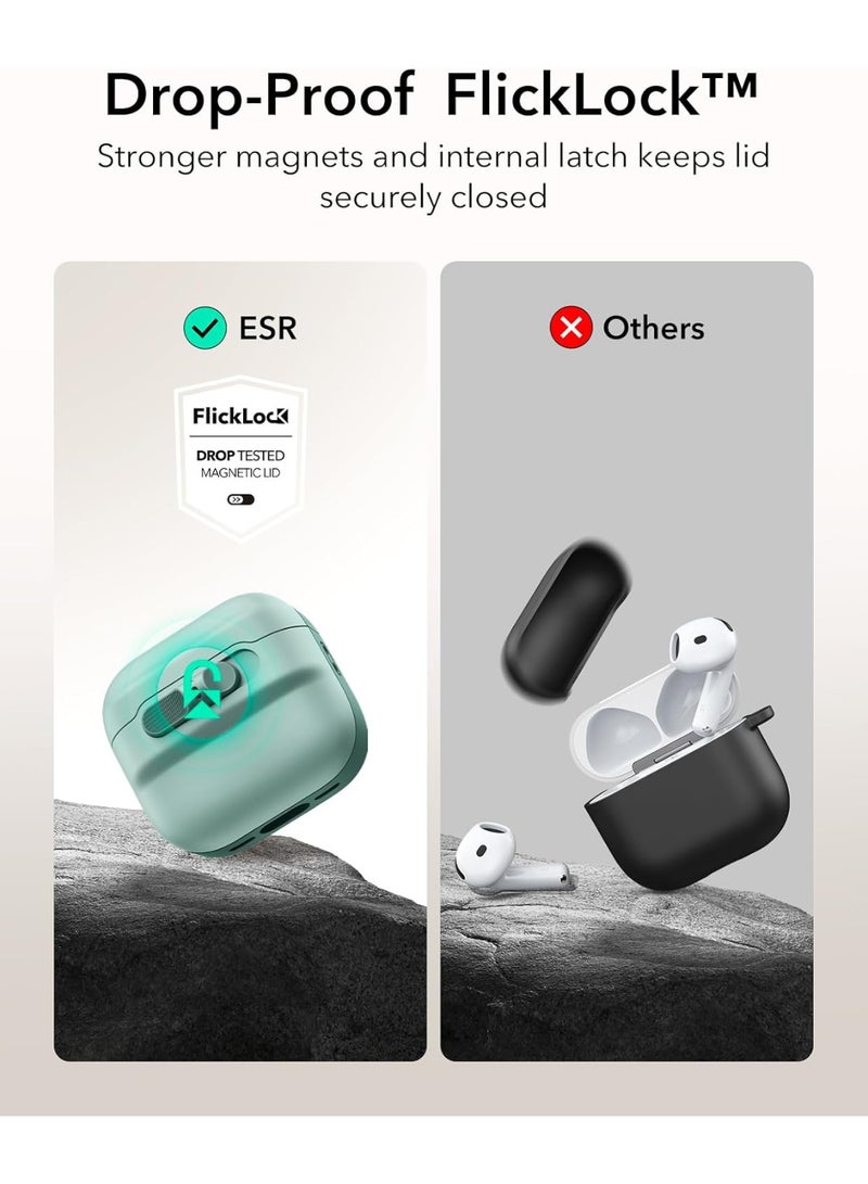 اي اس ار ESR for AirPods 4 Case, Compatible with AirPods 4 Generation Case (2024)(USB-C), MagSafe Compatible, Magnetic Lid Lock, Drop-Proof Protection Cover with Lanyard, Pulse Series green - Image 4