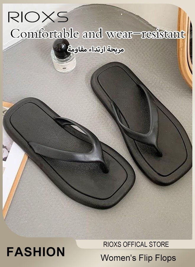 RIOXS Women's Flip Flops, Lightweight Anti-slip Open Toe Flat Sandals, Soft Comfort Summer Beach Sandals for Ladies, Slip On Shower Slippers Flip Flop Sandals for Beach, Bathroom, Indoor or Outdoor Use, Black - Image 4
