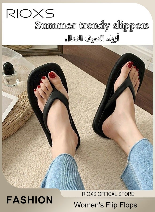 RIOXS Women's Flip Flops, Lightweight Anti-slip Open Toe Flat Sandals, Soft Comfort Summer Beach Sandals for Ladies, Slip On Shower Slippers Flip Flop Sandals for Beach, Bathroom, Indoor or Outdoor Use, Black - Image 5