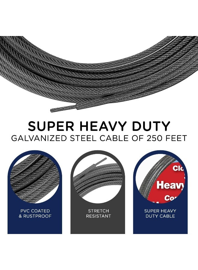 Strata 250 Feet Clothesline Outdoor Heavy Duty Galvanized Wire Steel Cable Silver PVC Coating  Clothes Line Wires for Outside Laundry Drying - Image 2