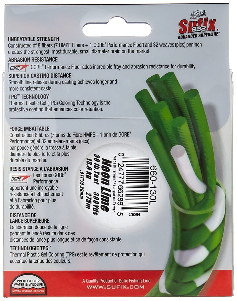 Sufix 832 Braid 30 lb Neon Lime 300 yards - Image 3
