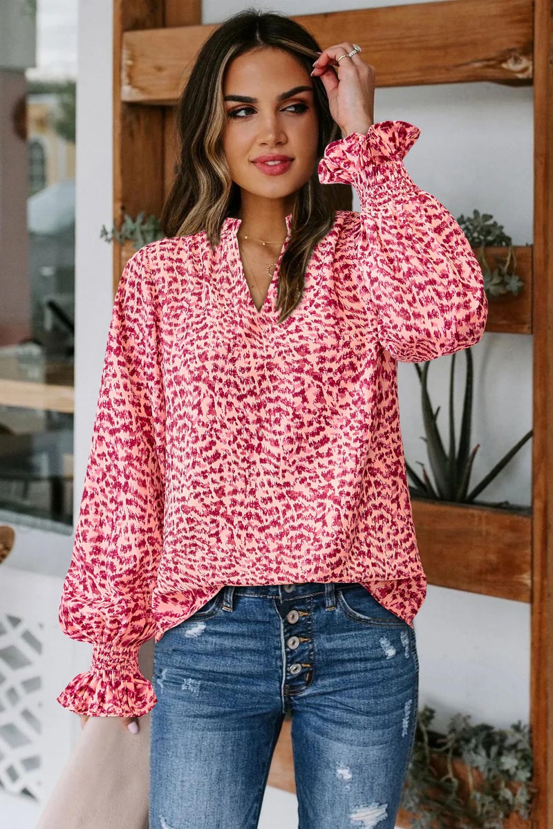 MASCOMODA Womens V Neck Floral Long Sleeve Tops 2026 Summer Casual Loose Puff Sleeve Chiffon Boho Work Blouse Dressy T Shirts(Pink Floral,Medium) - Image 3