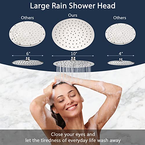 UCLIMAA 10 Inch Rain Shower Head with Handheld System, 24" Drill-free Slider Bar with Low 3-Way Diverter for Easy Reach, 4 Setting Handheld Spray with 5Ft Stainless Steel Hose - Brushed Nickel - Image 3