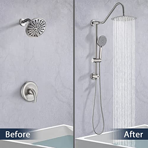UCLIMAA 10 Inch Rain Shower Head with Handheld System, 24" Drill-free Slider Bar with Low 3-Way Diverter for Easy Reach, 4 Setting Handheld Spray with 5Ft Stainless Steel Hose - Brushed Nickel - Image 5