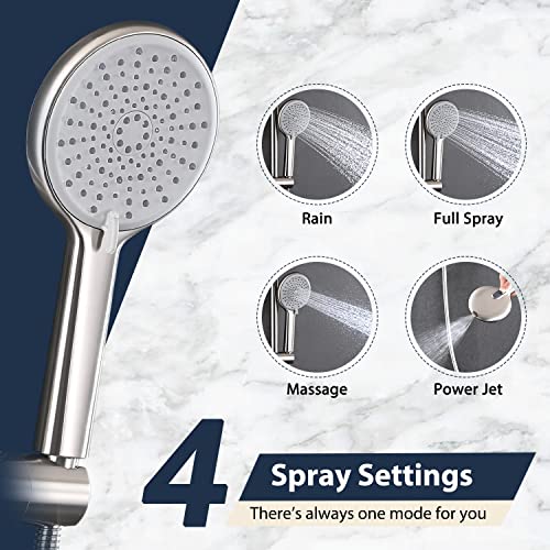 UCLIMAA 10 Inch Rain Shower Head with Handheld System, 24" Drill-free Slider Bar with Low 3-Way Diverter for Easy Reach, 4 Setting Handheld Spray with 5Ft Stainless Steel Hose - Brushed Nickel - Image 4