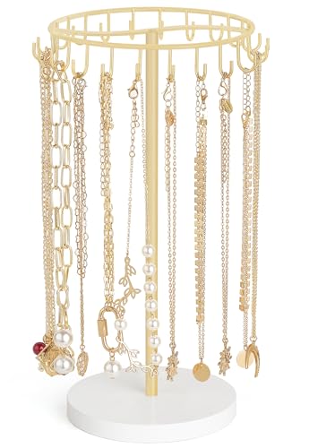 Mkono Necklace Holder Metal Jewelry Display Stand Necklace Organizer with 22 Hooks for Storage and Hanging Bracelet Keychain Home Room Decor for WomenGold - Image 1