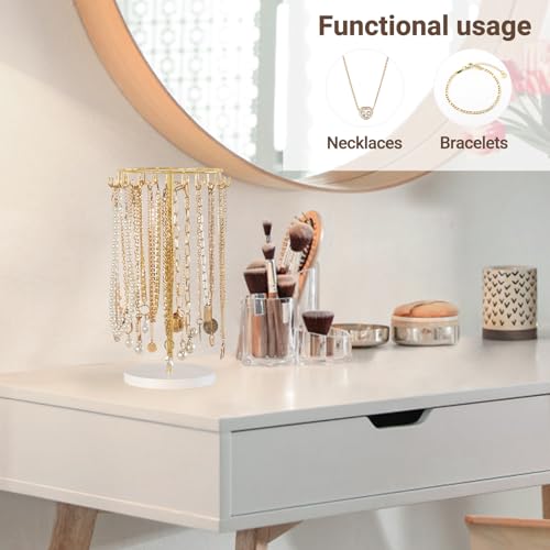 Mkono Necklace Holder Metal Jewelry Display Stand Necklace Organizer with 22 Hooks for Storage and Hanging Bracelet Keychain Home Room Decor for WomenGold - Image 3