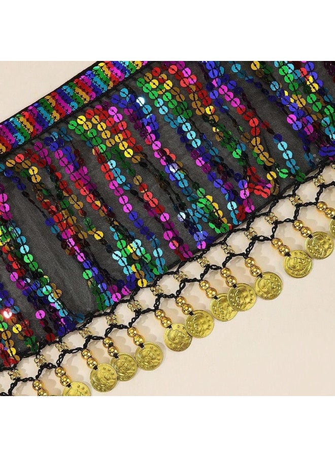 أوشحة رقص شرقي نسائية للرقص الشرقي للنساء وشاح شيفون متدلي للرقص الشرقي مع شرابة عملة معدنية - Image 2