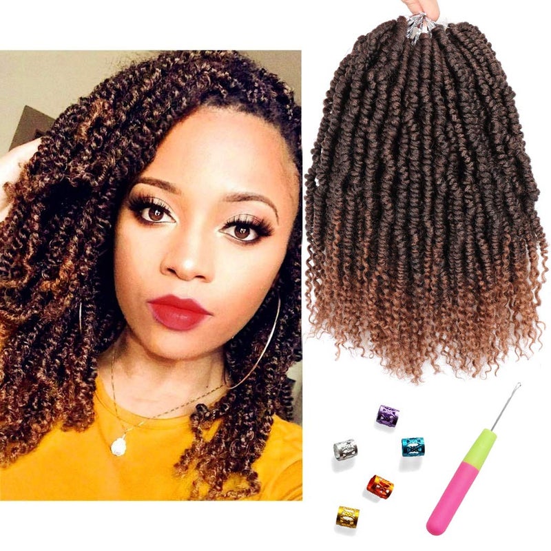 Dorsanee Bomb Twist Crochet Hair 12 Inch 6 Packs Ombre Brown Mini Passion Twist Crochet Hair for Black Women Prelooped Spring Twist Crochet Braids Nubian Twist Synthetic Hair Extension T30