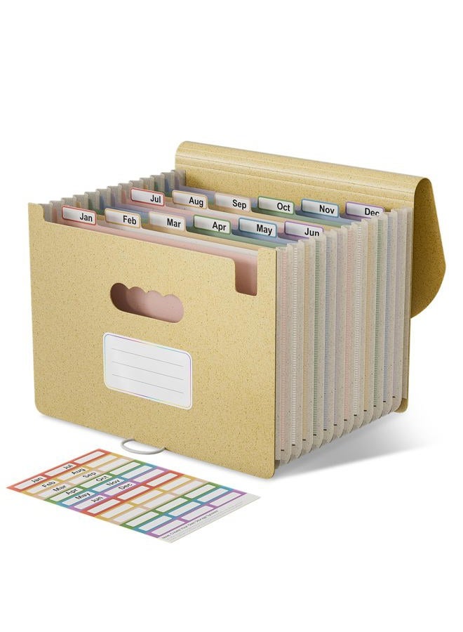 EcoStash Accordian File Organizer, 12 Pockets Wheat Straw Expanding File Folders, Monthly Bill Receipt Organizer, 100% BPA Free, Return to Nature, Healthy Living, Letter/A4 Size - Wheat Yellow - Image 1