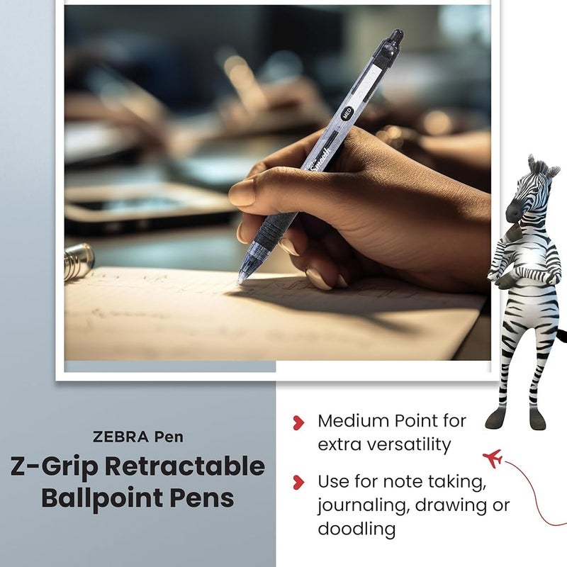 ZEBRA Pen Z Grip Smooth Black Ballpoint Pens, Comfortable ZEBRA Pens With Pocket Clip, Retractable Ballpoint, Reliable Black Biro Pens Multipack For Everyday Use - Medium Point, 5pk - Image 4
