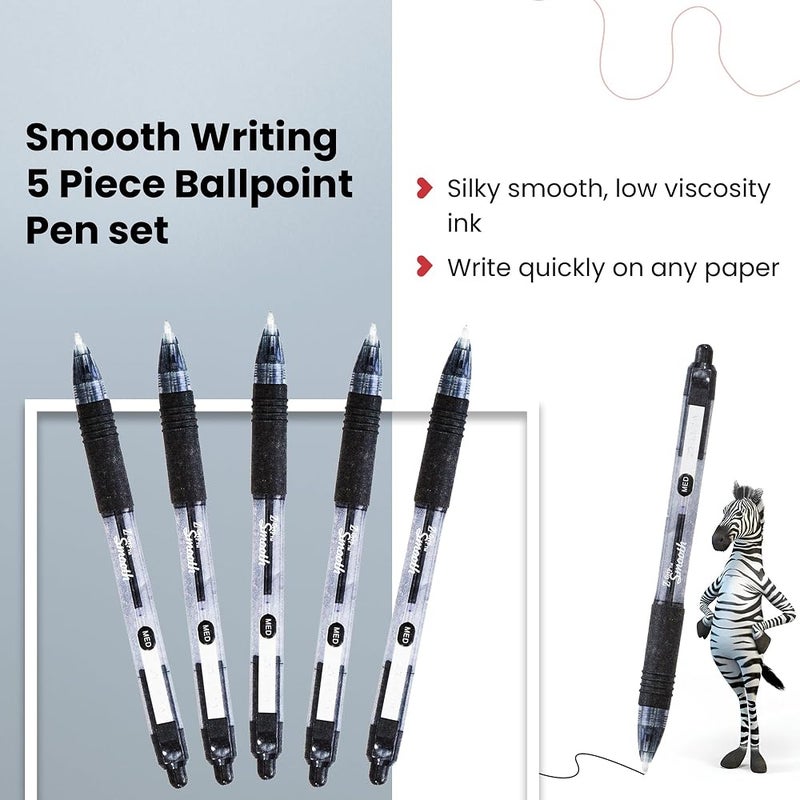 ZEBRA Pen Z Grip Smooth Black Ballpoint Pens, Comfortable ZEBRA Pens With Pocket Clip, Retractable Ballpoint, Reliable Black Biro Pens Multipack For Everyday Use - Medium Point, 5pk - Image 2