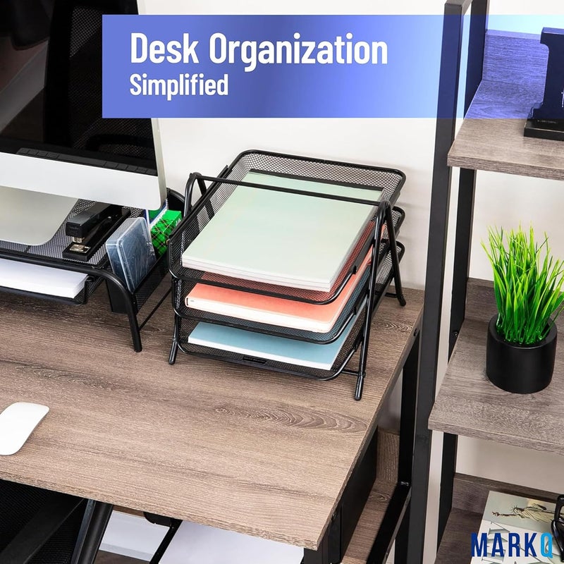 MARKQ 3 Tier Mesh Letter Tray, Office Filing Trays Holder, Desk Organizer with Stacking Supports, Metal Document Filing Paper Holder for School, Home & Office - Image 5