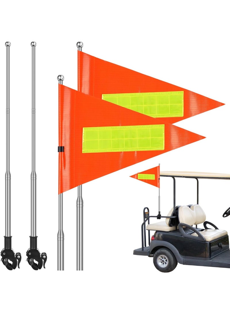 2PCS Reflective Golf Cart Flag Pole Kit Golf Cart Flag Holder Accessories Orange Safety Mount with Reflective Stripe Adjustable Height Flagpole - Image 1